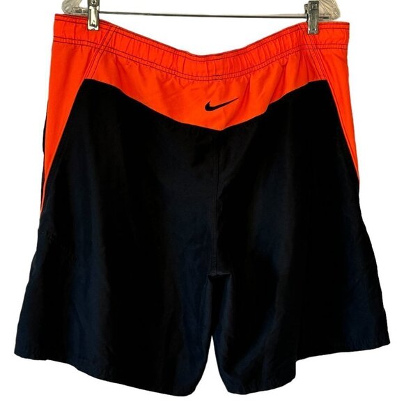 Nike Men's Board Shorts Black with Orange Trim Swoosh and Drawstring  Size Large - Picture 2 of 3